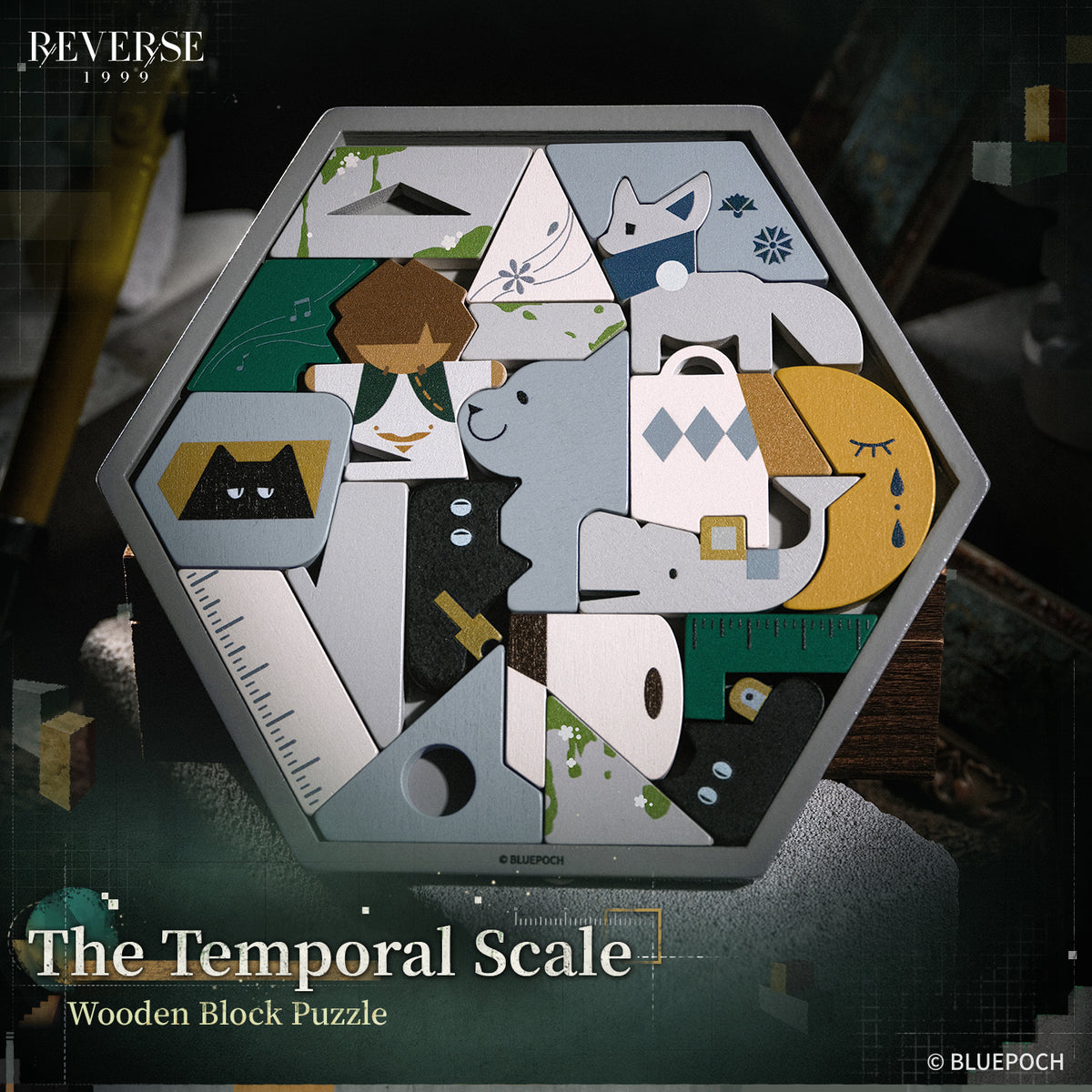 Reverse: 1999 "The Temporal Scale" Wooden Block Puzzle