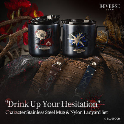 Reverse: 1999 "Drink Up Your Hesitation" Character Stainless Steel Mug & Nylon Lanyard Set
